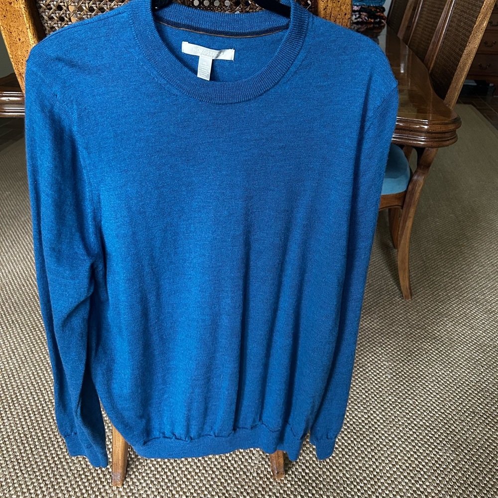 Nordstrom Men’s Crewneck Sweater in Blue Extra Fine Merino Wool XL